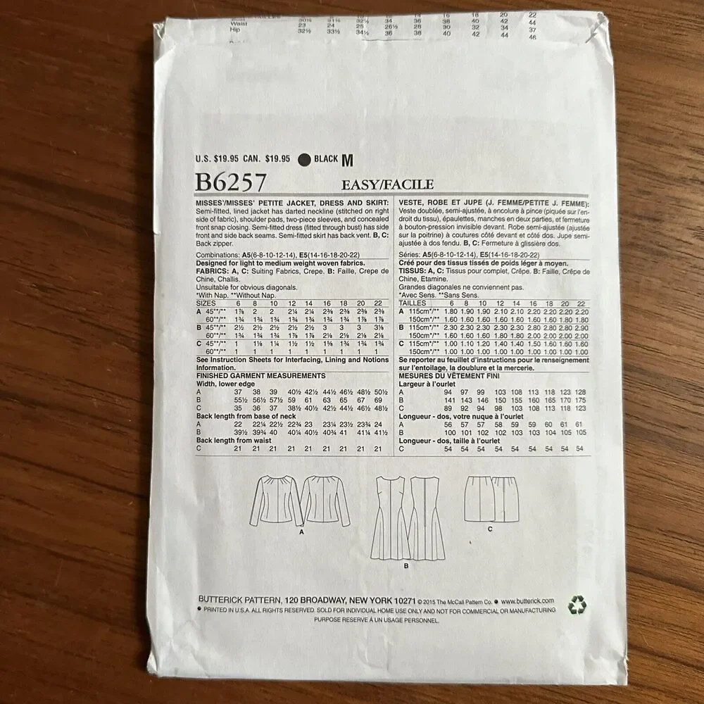 Uncut Butterick B6257 Dress & Suit Sewing Pattern Size 6-14 Lifestyle Wardrobe